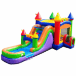 Mega rainbow bounce house slide combo rental in Mundelein, IL